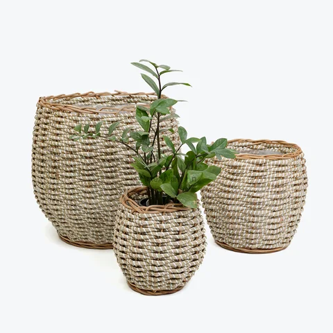 Rattan Export Seagrass Curved Planter Set - REX-SG0100002201