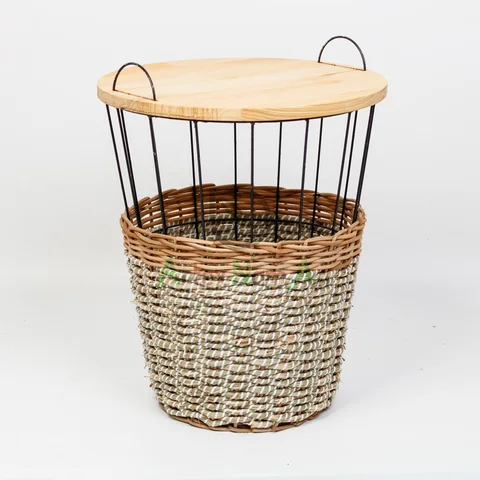 Rattan Export Seagrass Storage Basket Table Wooden Lid - REX-SG0100011601LG