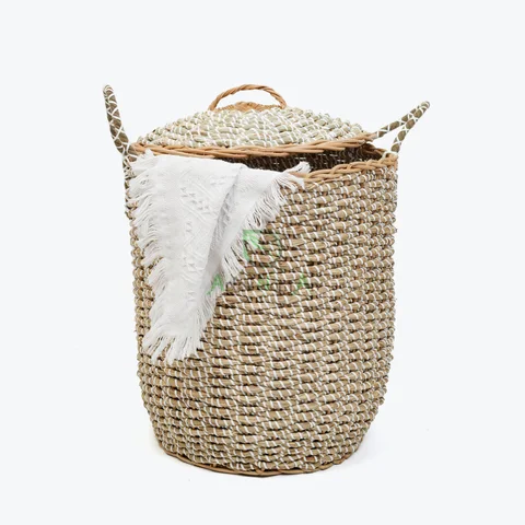 Rattan Export Large Seagrass Storage Laundry Basket With Lid - REX-SG0100018701
