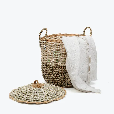 Rattan Export Seagrass Basket Bin With Lid - REX-SG0100021901