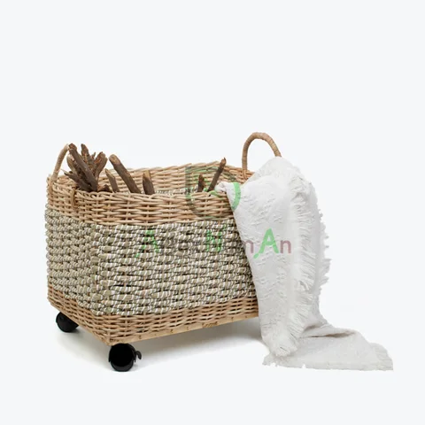 Rattan Export Seagrass Log Storage Basket With Wheels - REX-SG0100022001