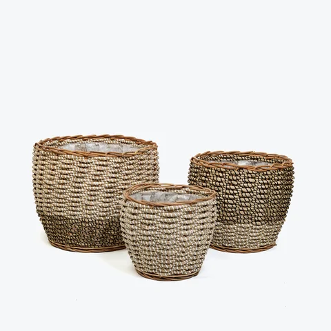 Rattan Export Premium-Grade Wholesale Planter Set made from Seagrass for HORECA, Corporate Office, and Home Retail - REX-SG1300003801ST