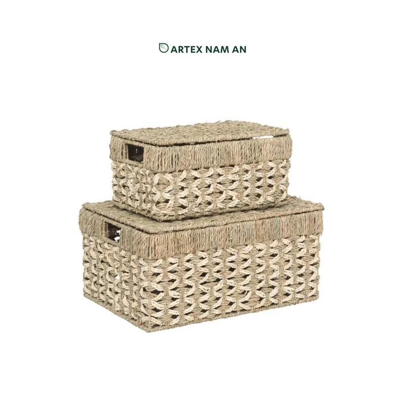 Rattan Export Palm Leaf x Seagrass Storage Basket Wholesale in Set of 3 for Home, Office and HORECA Organization - REX-ST-2409-01-30-PT