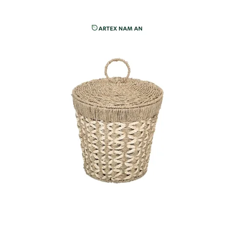 Rattan Export Wholesale Bin Made from Seagrass and Palm leaf with lid for Home, Office, HORECA and Retail Organization - REX-ST-2409-01-35-PT