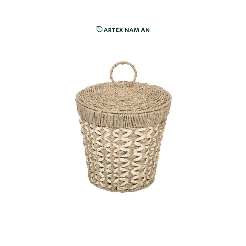 Rattan Export Wholesale Bin Made from Seagrass and Palm leaf with lid for Home, Office, HORECA and Retail Organization - REX-ST-2409-01-35-PT