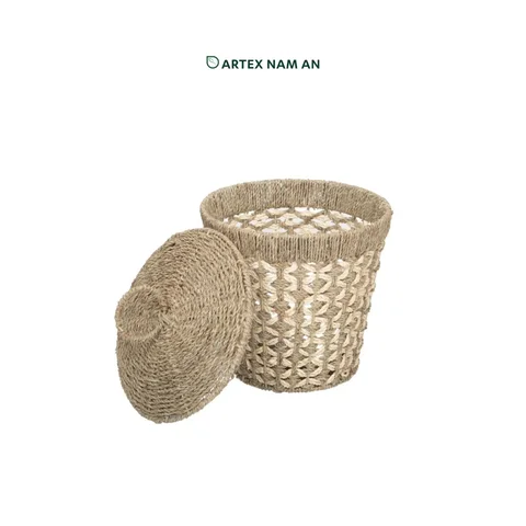 Rattan Export Wholesale Bin Made from Seagrass and Palm leaf with lid for Home, Office, HORECA and Retail Organization - REX-ST-2409-01-35-PT