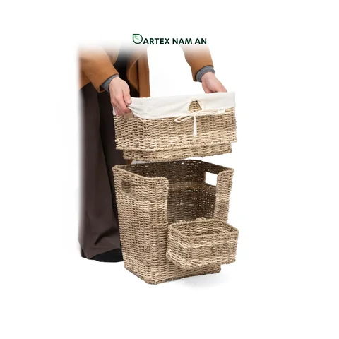 Rattan Export Wholesale Storage Basket Stacked Set made from Seagrass and Palm Leaf - REX-TF26-0020