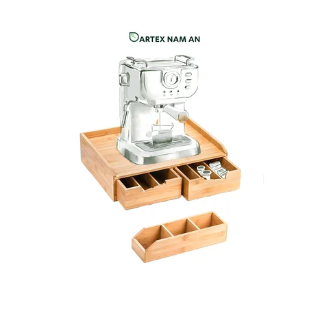 Rattan Export Storage Containers in Bulk Made from FSC Bamboo with Drawers for Coffee Pod and Tea Bag Organization - REX-TF26-00206