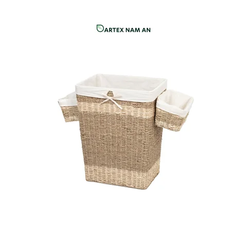 Rattan Export Wholesale Laundry Basket made from Seagrass and Palm leaf with Detachable Hanging Caddy - REX-TF26-0021