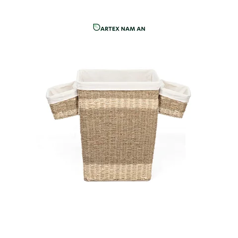 Rattan Export Wholesale Laundry Basket made from Seagrass and Palm leaf with Detachable Hanging Caddy - REX-TF26-0021