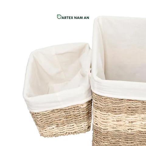 Rattan Export Wholesale Laundry Basket made from Seagrass and Palm leaf with Detachable Hanging Caddy - REX-TF26-0021