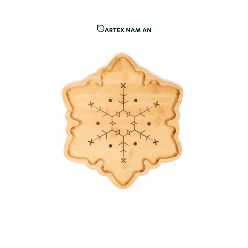 Rattan Export Wholesale Bamboo Serving Tray with Laser Engraved Christmas Decoration for Home, Office and HORECA Dining - REX-TF26-00212