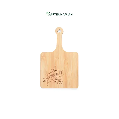 Rattan Export Wholesale Bamboo Serving Tray with Laser Engrave Flower Decoration for Home, Office and HORECA Dining - REX-TF26-00228