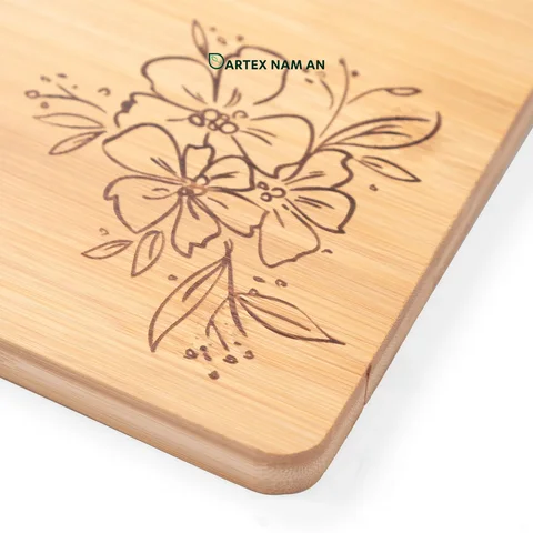 Rattan Export Wholesale Bamboo Serving Tray with Laser Engrave Flower Decoration for Home, Office and HORECA Dining - REX-TF26-00228