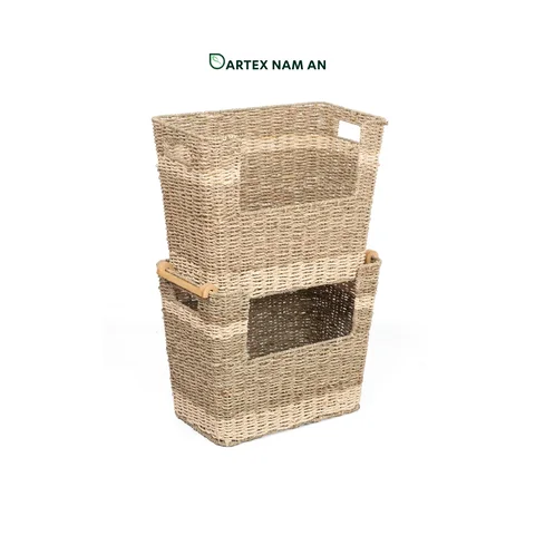Rattan Export Wholesale Laundry Basket made from Seagrass and Palm Leaf with Bamboo Support - REX-TF26-0023