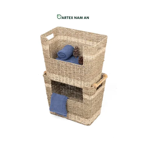 Rattan Export Wholesale Laundry Basket made from Seagrass and Palm Leaf with Bamboo Support - REX-TF26-0023