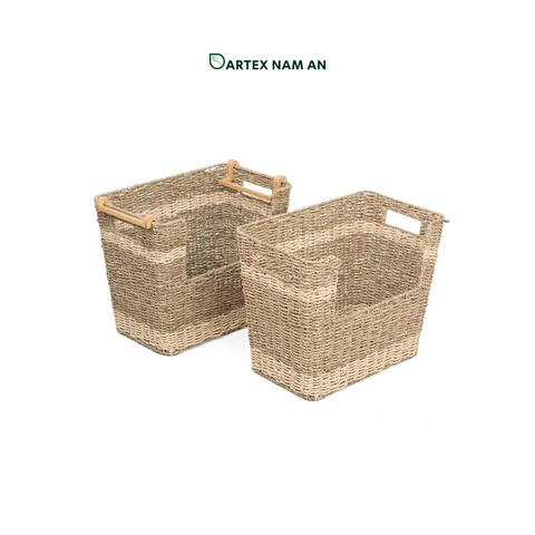 Rattan Export Wholesale Laundry Basket made from Seagrass and Palm Leaf with Bamboo Support - REX-TF26-0023