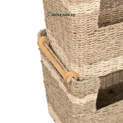 Rattan Export Wholesale Laundry Basket made from Seagrass and Palm Leaf with Bamboo Support - REX-TF26-0023