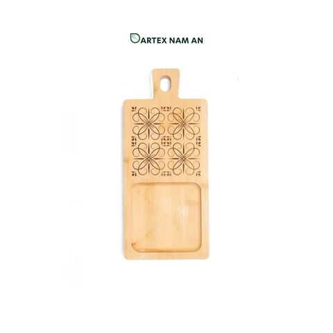Rattan Export Wholesale Bamboo Serving Tray with Laser Engraved Mediterranean Decoration for Home, Office and HORECA Dining - REX-TF26-00237