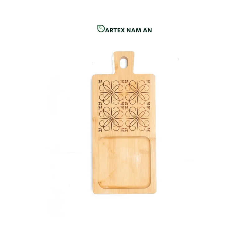 Rattan Export Wholesale Bamboo Serving Tray with Laser Engraved Mediterranean Decoration for Home, Office and HORECA Dining - REX-TF26-00237