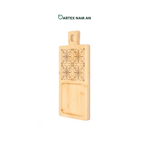Rattan Export Wholesale Bamboo Serving Tray with Laser Engraved Mediterranean Decoration for Home, Office and HORECA Dining - REX-TF26-00237