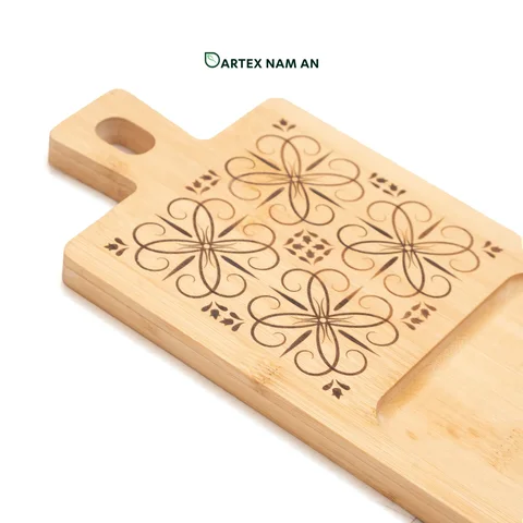 Rattan Export Wholesale Bamboo Serving Tray with Laser Engraved Mediterranean Decoration for Home, Office and HORECA Dining - REX-TF26-00237