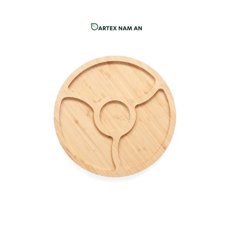 Rattan Export Wholesale Bamboo Serving Tray, Round Shape for Charcuterie, Kitchen and HORECA Dining Service - REX-TF26-00240