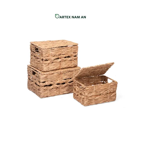 Rattan Export Wholesale Storage Basket made from Water Hyacinth with Lid for Home, Office, HORECA and Retail Organization - REX-TF26-0027