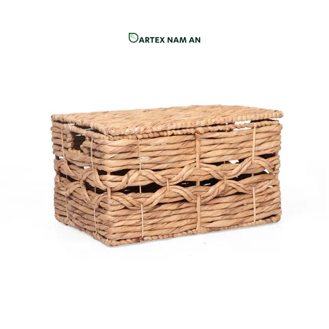 Rattan Export Wholesale Storage Basket made from Water Hyacinth with Lid for Home, Office, HORECA and Retail Organization - REX-TF26-0027