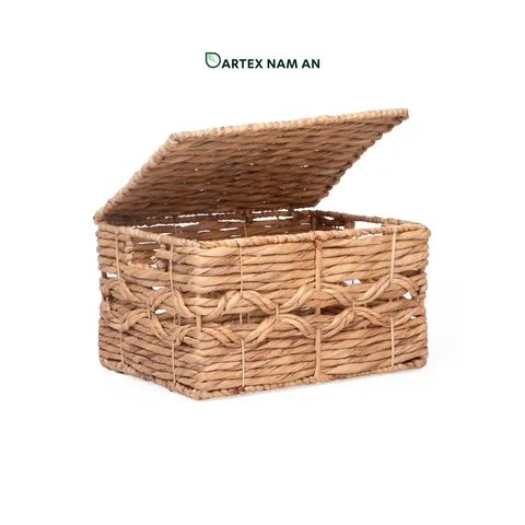 Rattan Export Wholesale Storage Basket made from Water Hyacinth with Lid for Home, Office, HORECA and Retail Organization - REX-TF26-0027