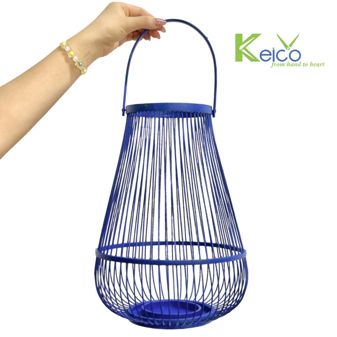 Rattan Export Farol portavelas de bambú natural azul D27xH50cm - REX-8423082815