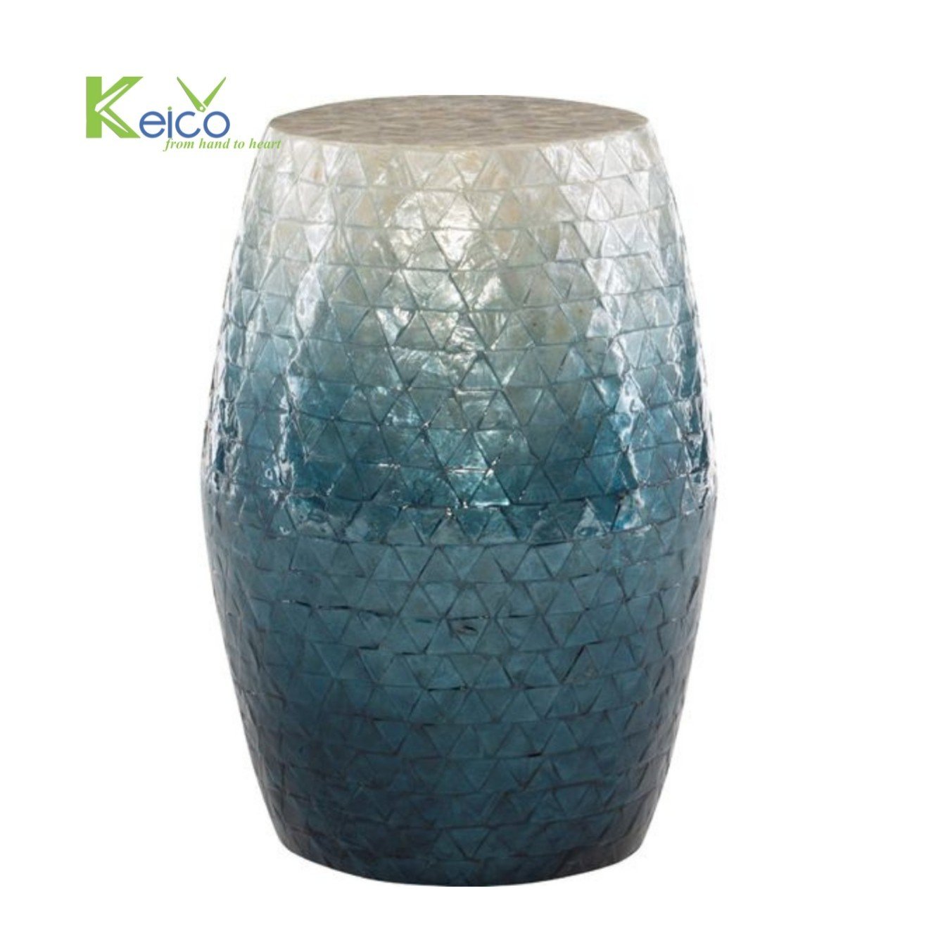 Rattan Export Bàn trống khảm Capiz, trắng xanh, họa tiết tam giác - REX-8423090811