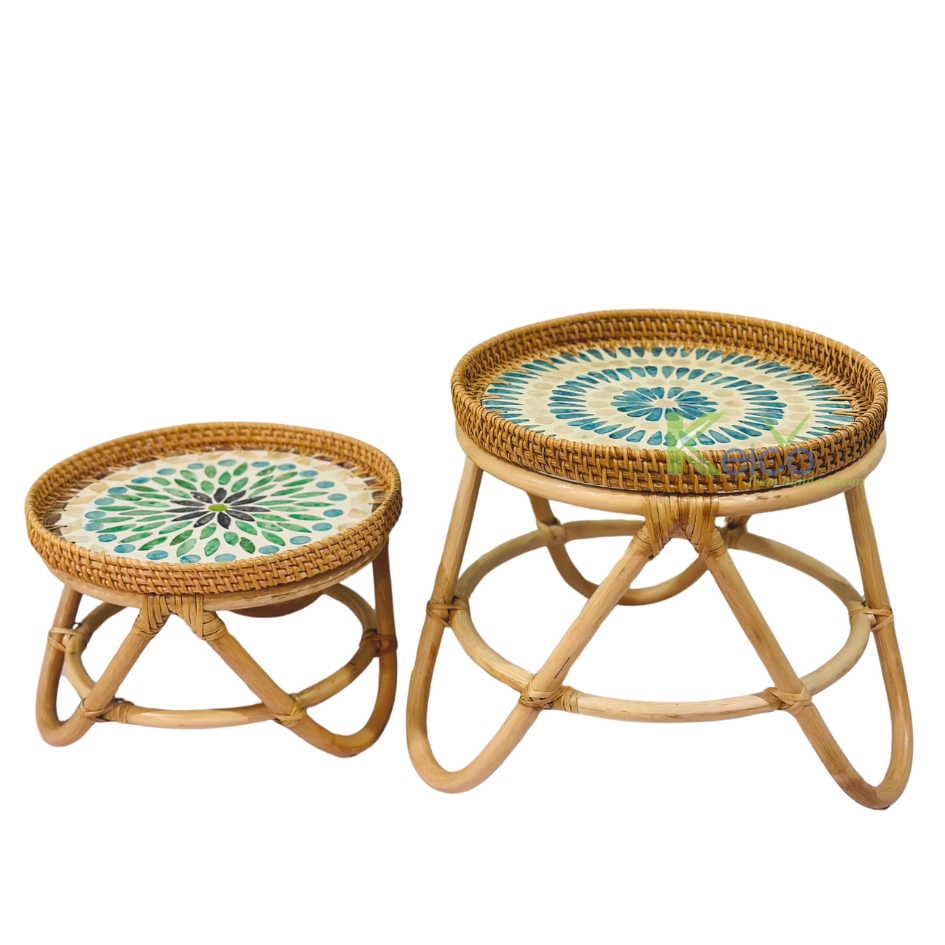 Rattan Export Bàn cà phê mây tùy chỉnh kích thước, họa tiết khảm xà cừ tùy chỉnh - REX-KC24010101-1