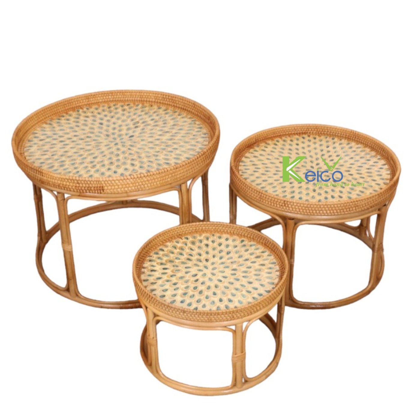 Rattan Export Bàn cà phê mây bán sỉ bán chạy có khảm xà cừ - REX-KC24010101