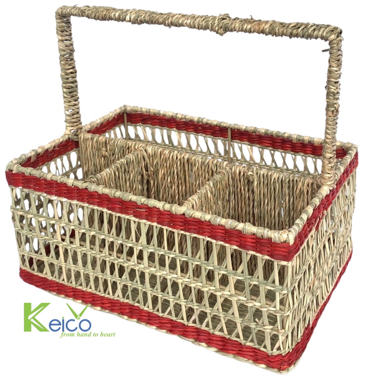 Rattan Export Rectangle Seagrass 4 Compartments Storage Basket With Handle - REX-K23101902