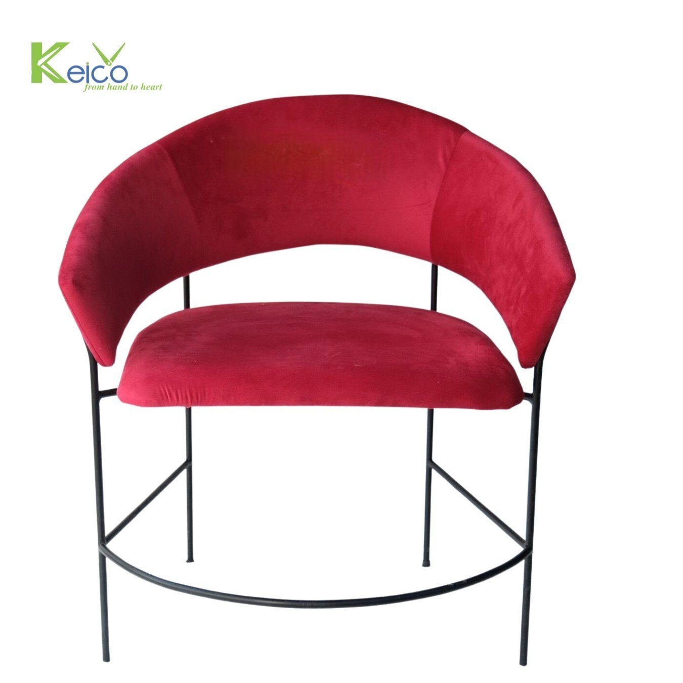 Rattan Export Bar Stool Backrest Chair, Red Corduroy - REX-423091411