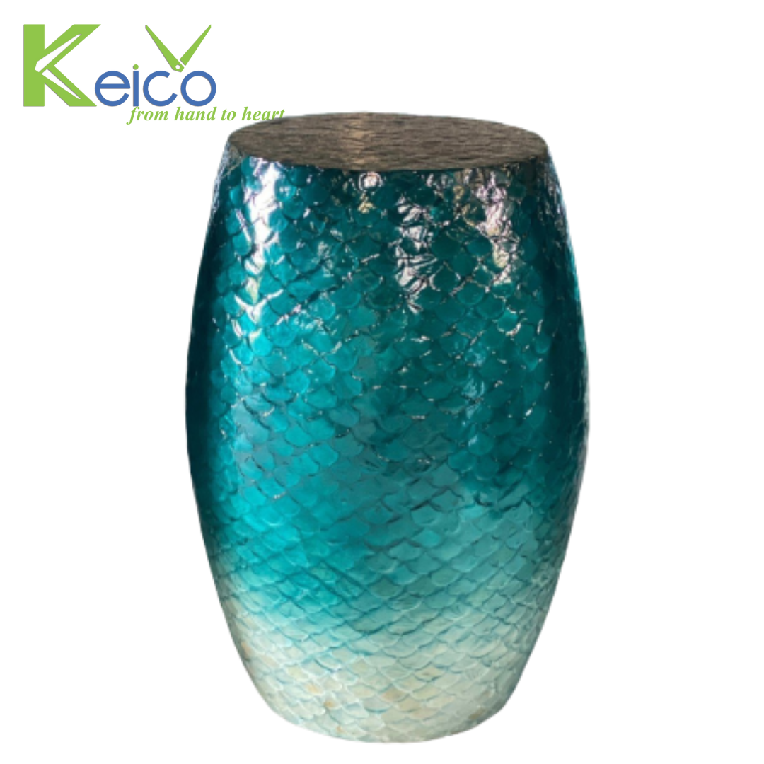 Rattan Export Bàn trống khảm Capiz màu xanh hình vây - REX-8423090812