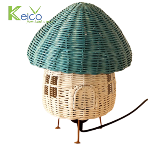 Rattan Export Mushroom blue and white rattan 24x30cm table lamps - REX-8423061007