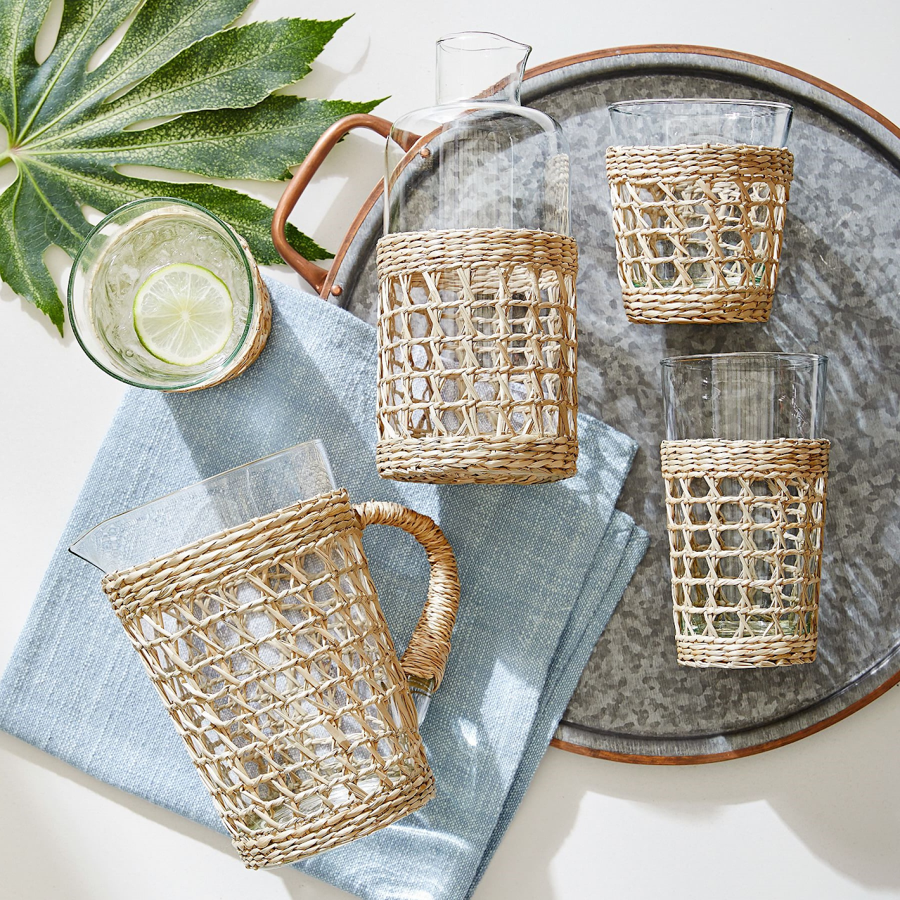 Rattan Export Portabicchiere in erba marina