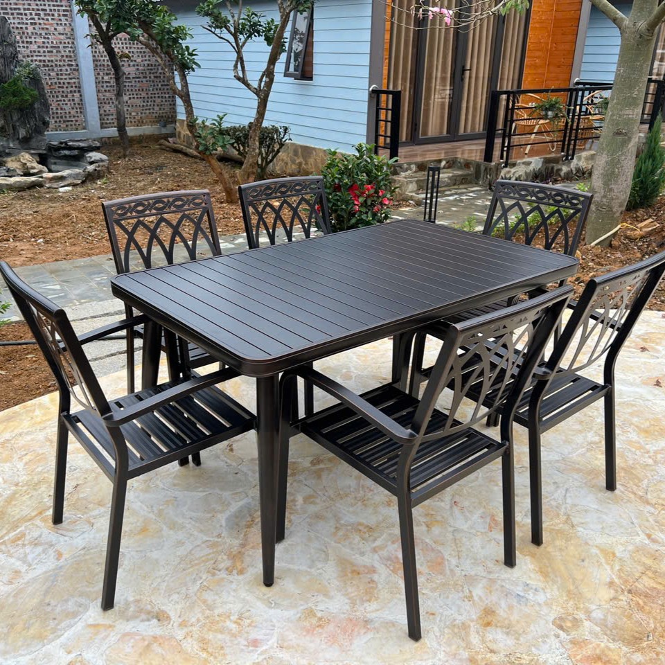 Rattan Export Bộ Bàn Ghế Ngoài Trời Hình Chữ Nhật Nan Thẳng - REX-D150-6GNN