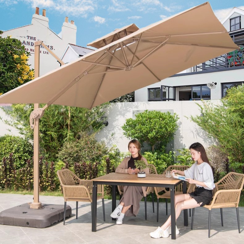 Rattan Export Outdoor-Ampelschirm höhenverstellbar mit Kunststofffuß - REX-DLTV-3M-DN