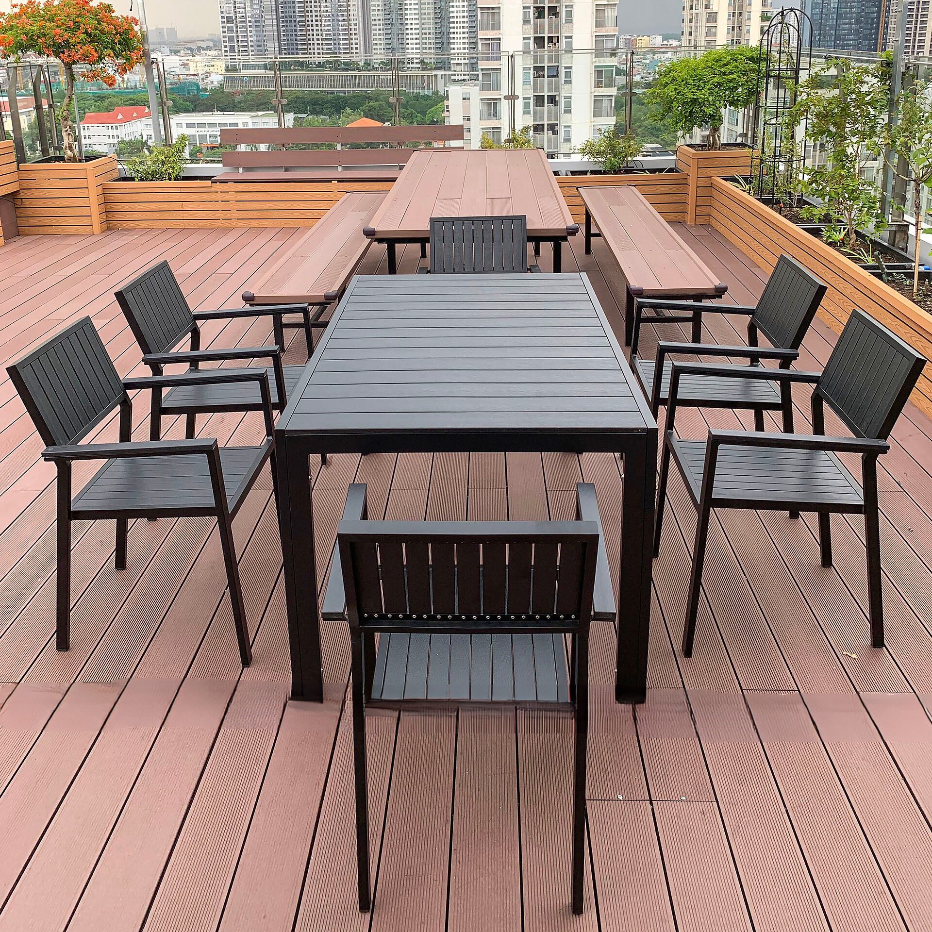 Rattan Export Tavolo e Sedie da Esterno Polywood- HCN D150 - REX-D150PL-6G