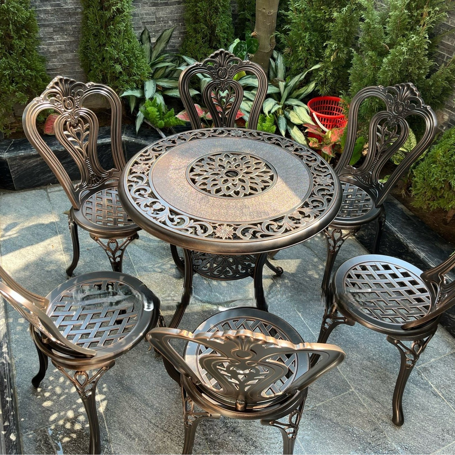 Rattan Export Set di Mobili Importato in Alluminio Pressofuso D80-6G - REX-T80-6GVN