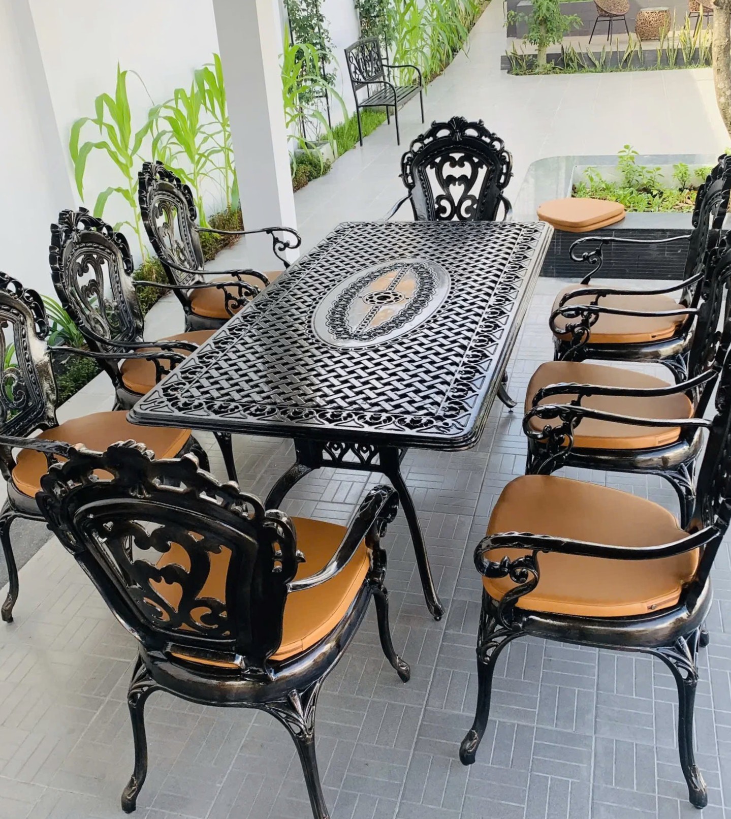 Rattan Export Set di Mobili in Alluminio Pressofuso - REX-D175-8GTCD