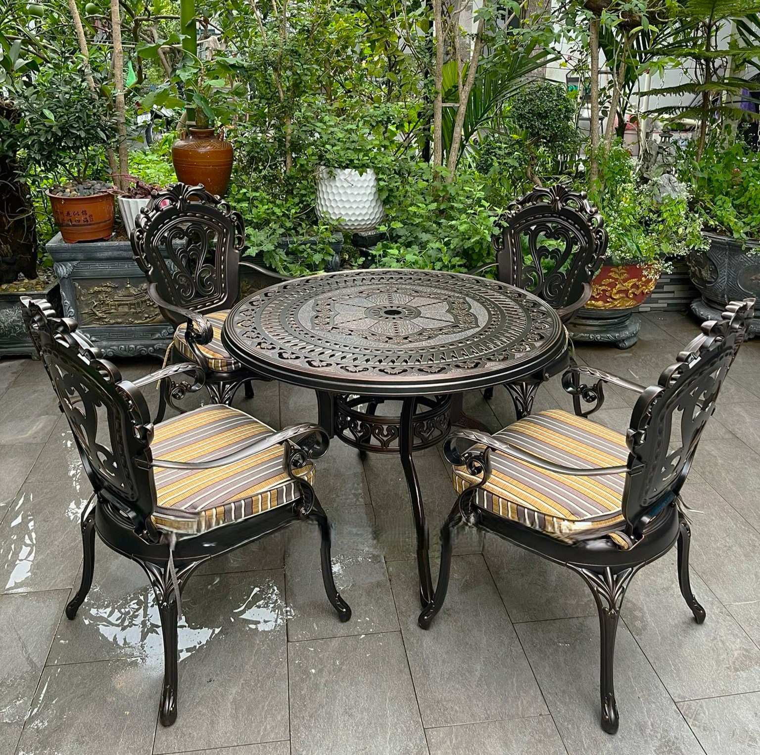 Rattan Export Set di Mobili in Alluminio Pressofuso D100 Sedia Neoclassico - REX-T100-4G