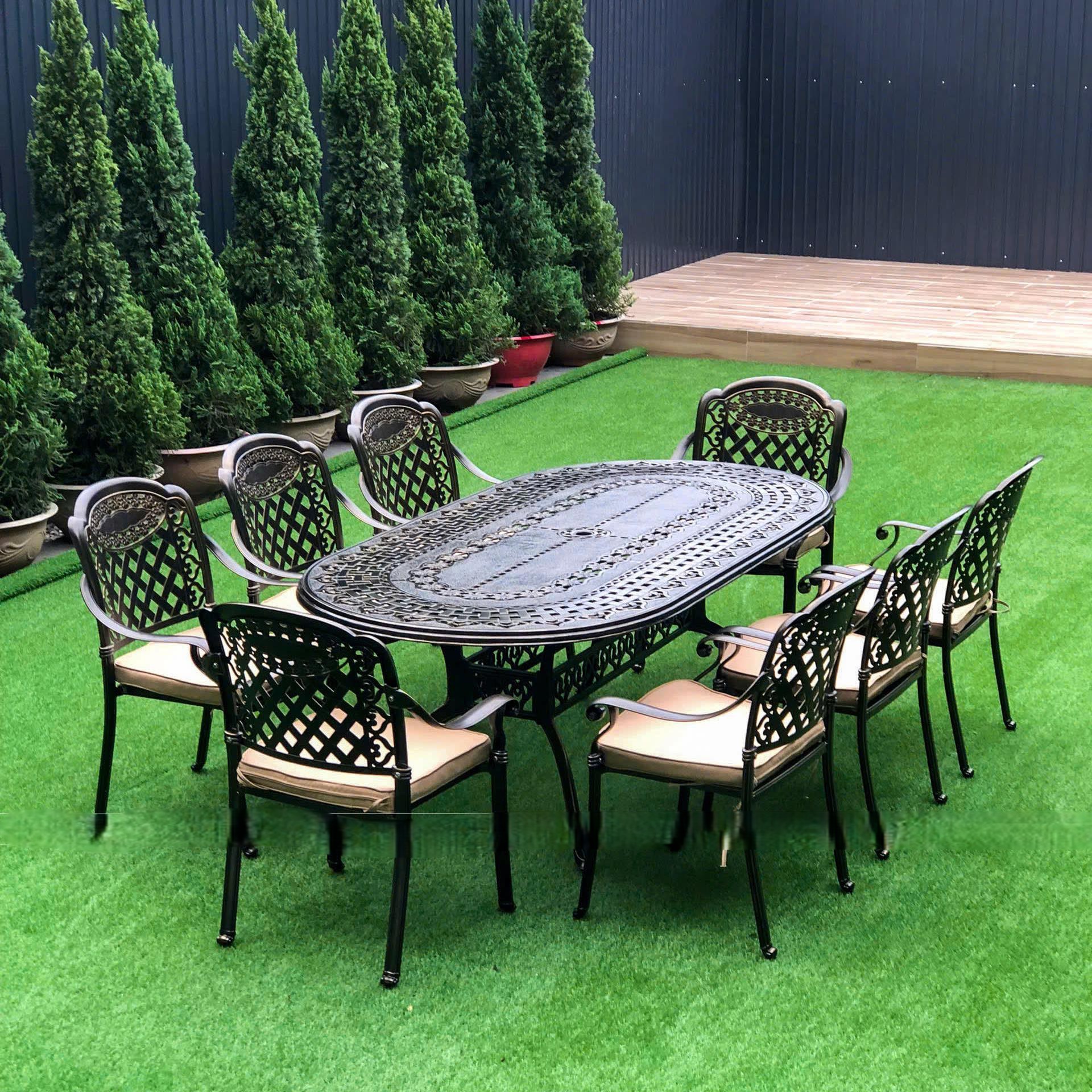 Rattan Export Set di Mobili in Alluminio Pressofuso Ovale - REX-D210-8G