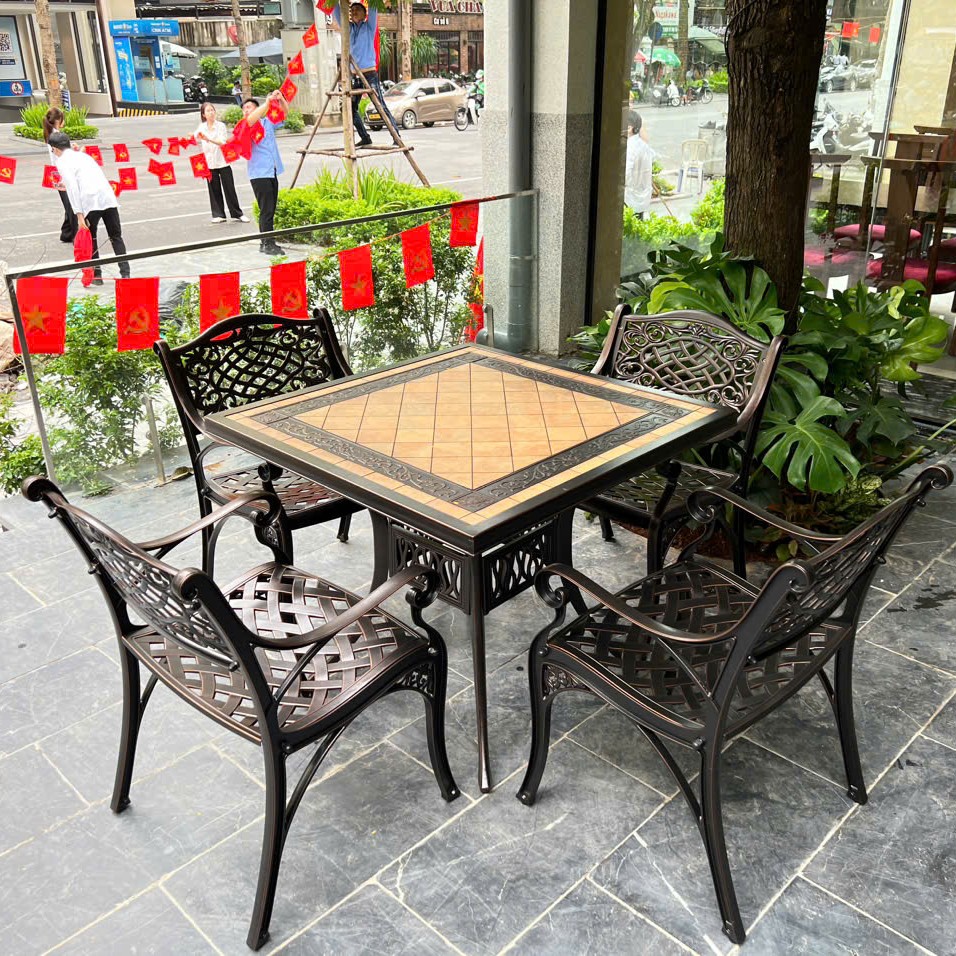 Rattan Export Set di Mobili in Alluminio Pressofuso Piano in Pietra - REX-BA-V90