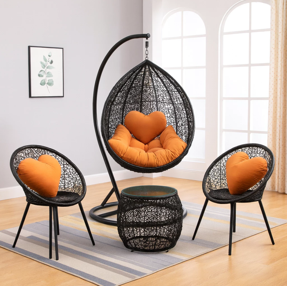 Rattan Export Balcony Table, Chair and Swing Combo - REX-CB1-BGXD
