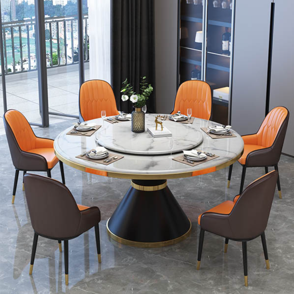 Rattan Export Mesa de Comedor Inteligente Giratoria con Borde de Acero Inoxidable BA-03 - REX-BDX-03