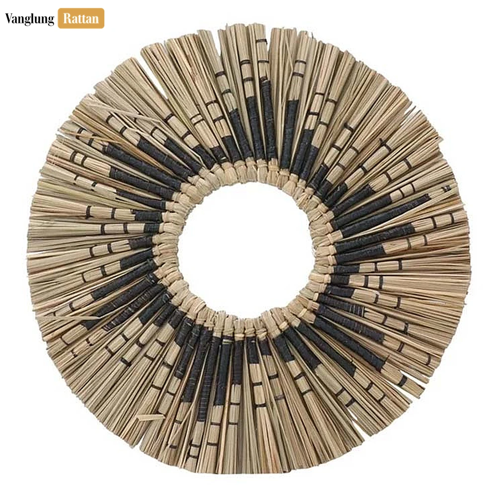 Rattan Export Boho handgeflochten naturbelassen Seegras Sonnenstrahl Spiegel schwarz Akzente - REX-MI260106
